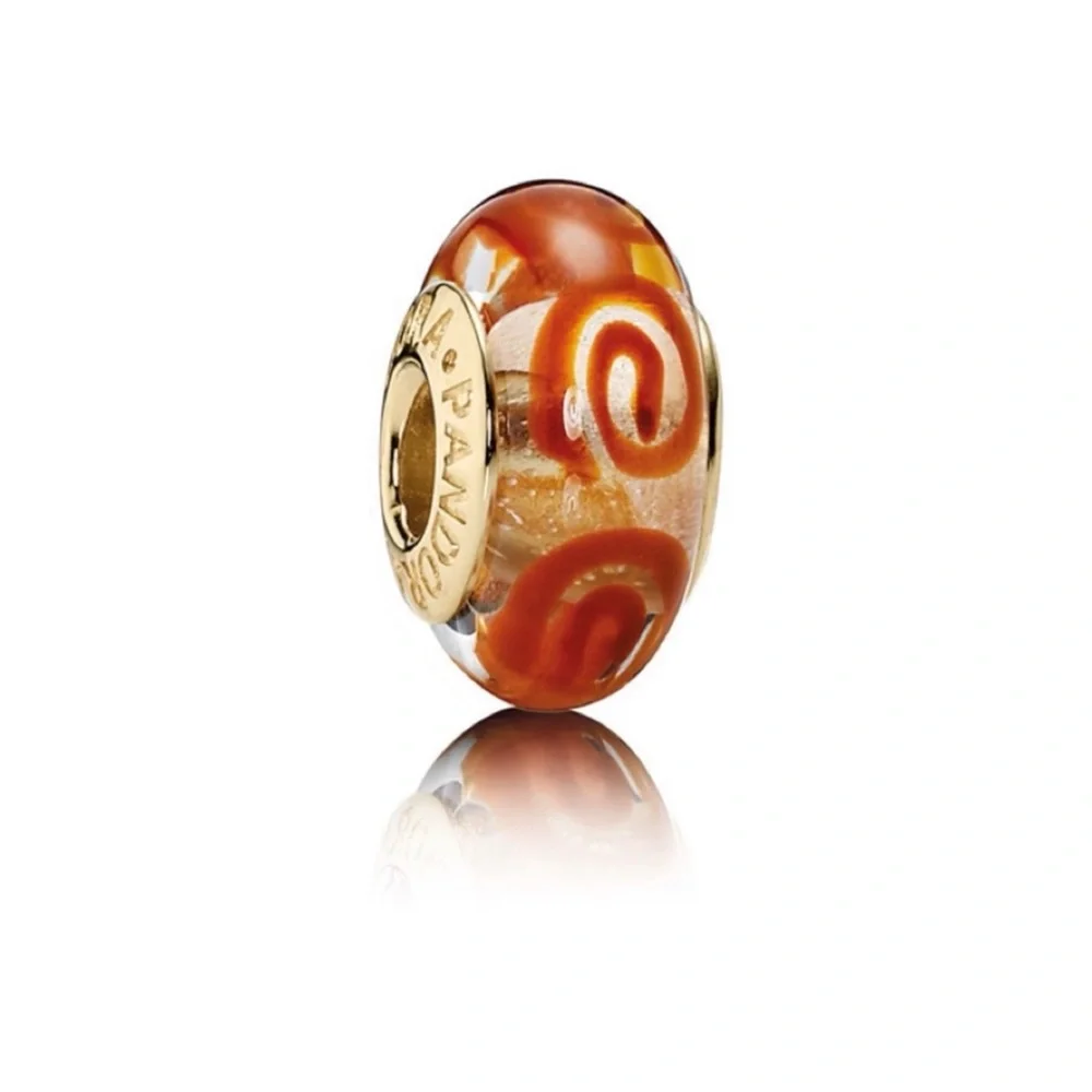 NEW Pandora RETIRED RARE 14k Gold Glass Red Swirl Murano Charm - Picture 12 of 16